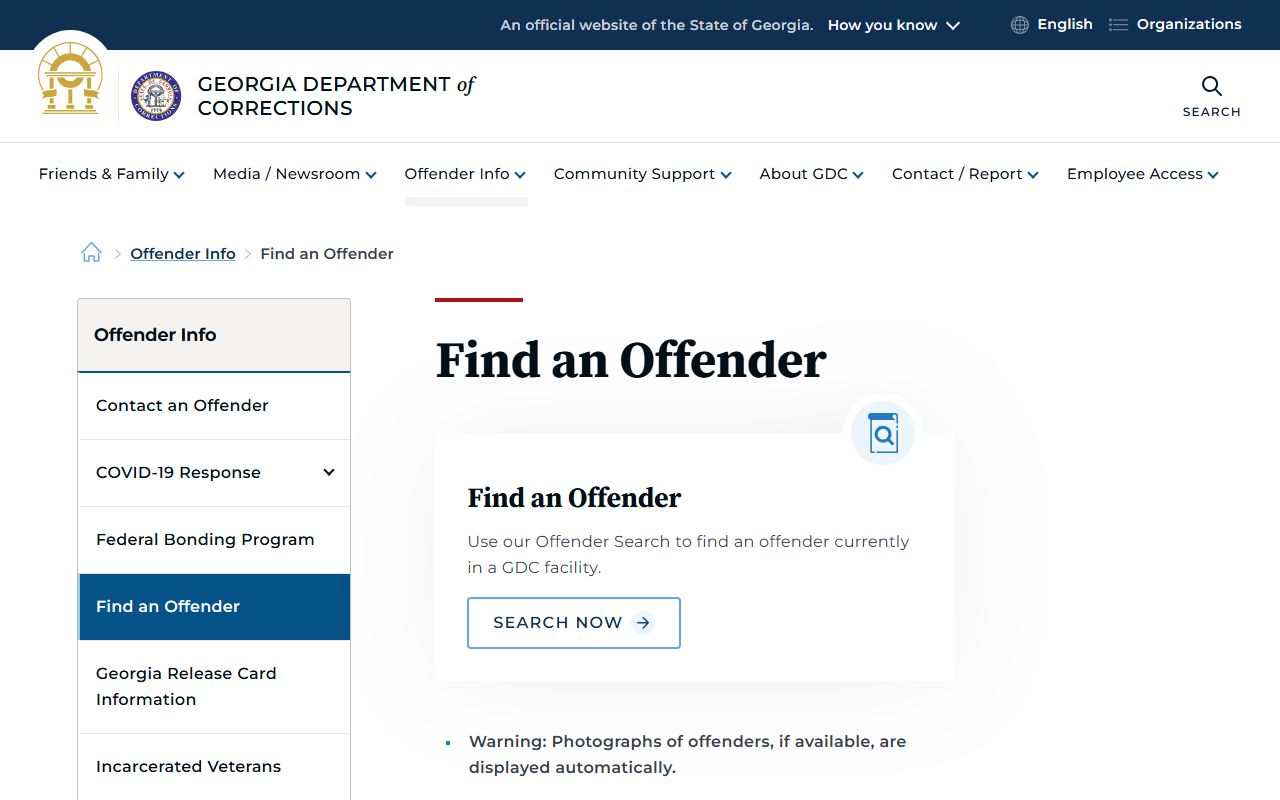 Georgia Department of Corrections offender locator for Bryan County state inmate search